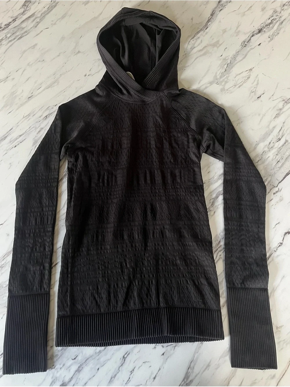 Lululemon Long Sleeve Rest Less Black Fitted Textured Sweatshirt Hoodie size 4